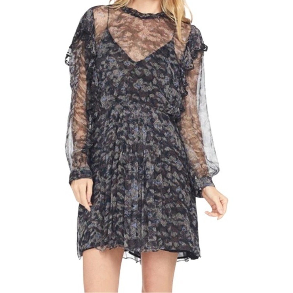 IRO Tinkle Minidress Black Floral Sheer Ruffle Fairy Grunge‎  Womens Size 18W